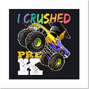 I Crushed Pre K Monster Truck Graduation Cap Boys Posters and Art